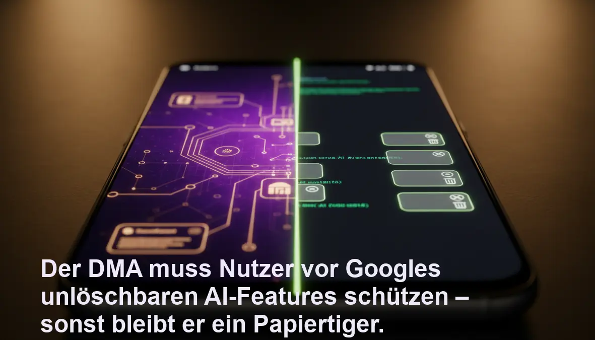 Android-Smartphone zeigt gesperrte AI-Features versus offene Löschbarkeit für Nutzerfreiheit