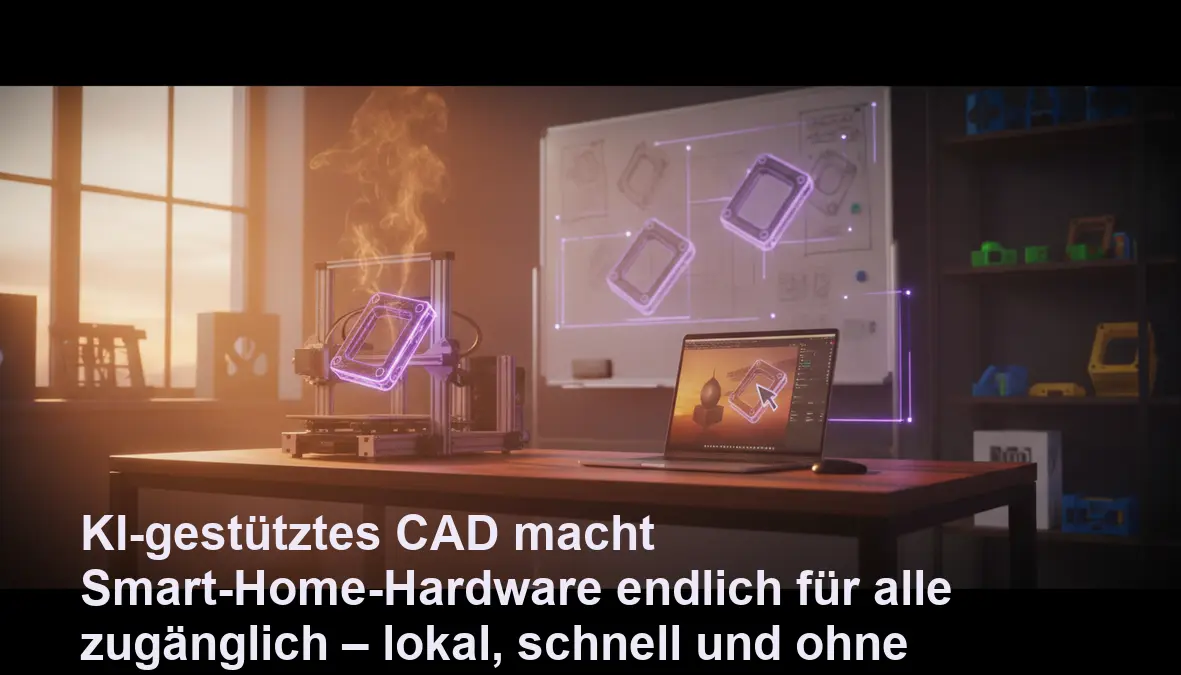 Goldener 3D-gedruckter Sensorhalter mit violettem KI-Design im Maker-Workspace