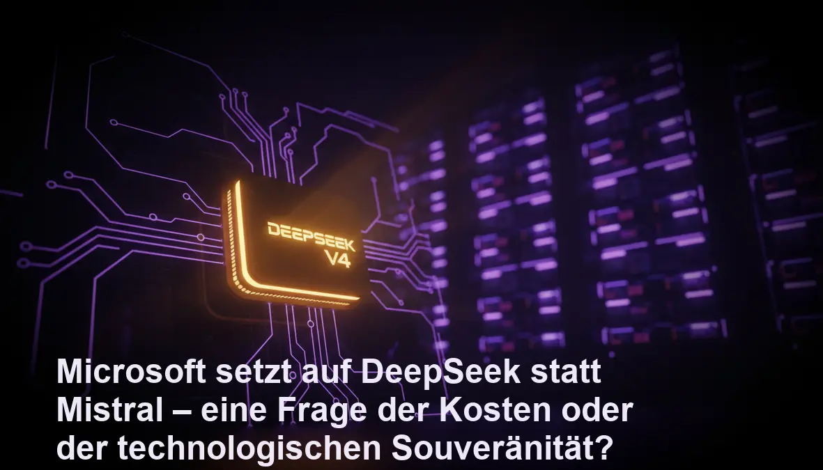 Symbolische Gegenüberstellung von DeepSeek und Mistral in einem futuristischen Serverraum