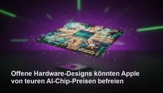 Offene Hardware-Platine mit goldenen Leiterbahnen und elektrischem Lila-Hintergrund, symbolisiert Befreiung von teuren AI-Chips