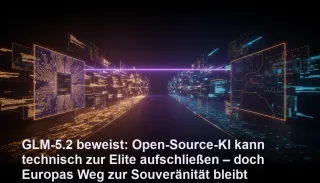 Symbolische Darstellung von Chinas GLM-5.2 als Open-Source-KI und Europas Weg zur AI-Souveränität