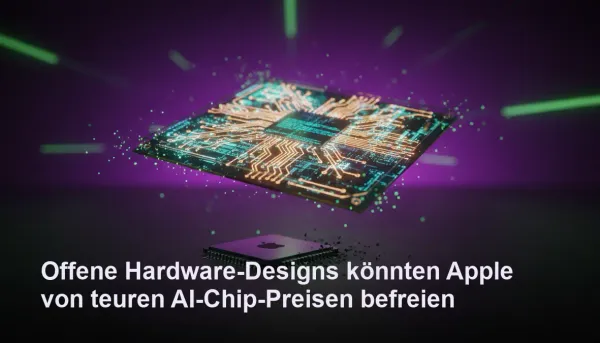 Offene Hardware-Platine mit goldenen Leiterbahnen und elektrischem Lila-Hintergrund, symbolisiert Befreiung von teuren AI-Chips