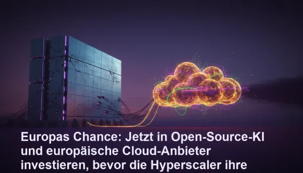 Symbolische Darstellung des europäischen KI-Ökosystems im Spannungsfeld zwischen Hyperscalern und Open-Source-Lösungen