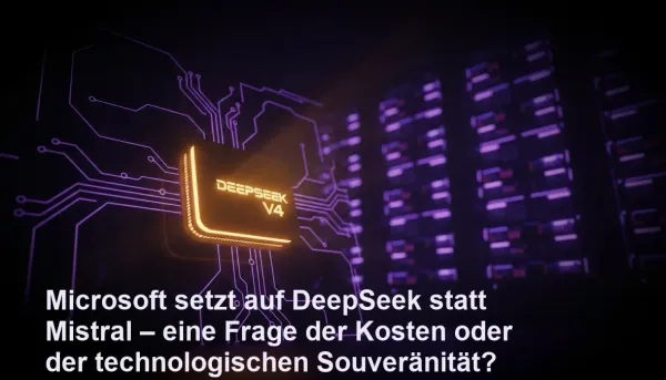 Symbolische Gegenüberstellung von DeepSeek und Mistral in einem futuristischen Serverraum