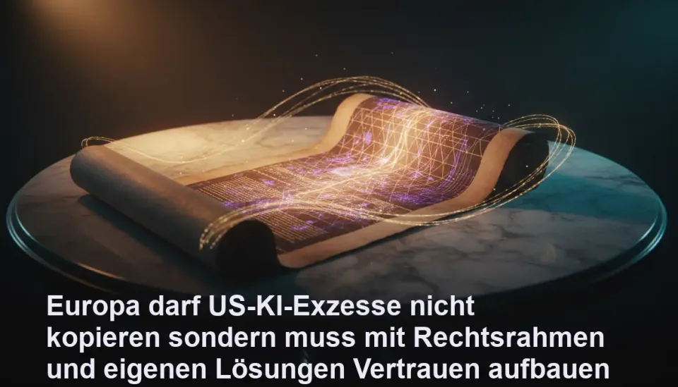 Symbolische Darstellung europäischer KI-Regulierung mit Datenschutz-Motiven
